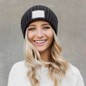 Love Your Melon dark Gray Knit Beanie With Logo Patch warm winter hat